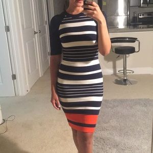 Michael Kors navy/white/mandarin Stripped Dress